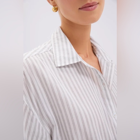 Tuckernuck Grey and White Stripe Wexler Cotton Button Down Size Small - Picture 4 of 9